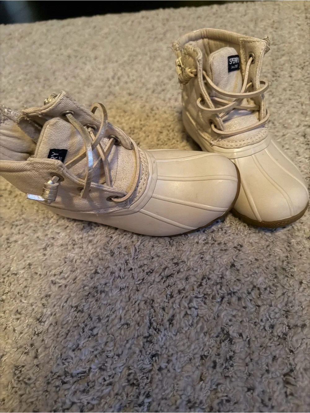 Sperry Kids Cream & Tan Waterproof Duck Boots Euc size 10 little girls